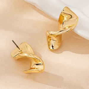 Polished gold twisted chunky hoop earrings with geometric spiral design for women