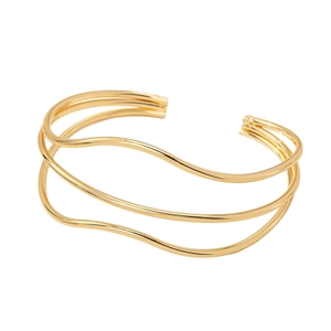 French style gold three-layer wavy open bracelet with minimalist metal wire design