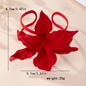 Exaggerated large red flower open bangle in matte finish metal floral design for women