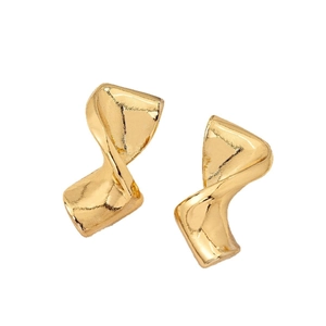 Golden geometric spiral twist hoop earrings with a polished mirror finish for daily wear