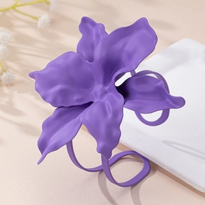 Artistic matte purple flower open bangle bracelet with textured layered petals