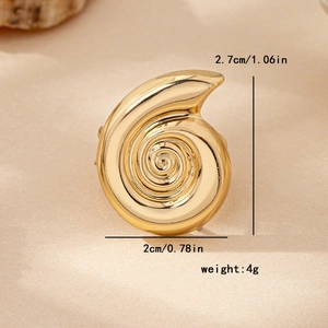 Golden spiral conch ring with 2.7cm height, minimalist snail shell design jewelry