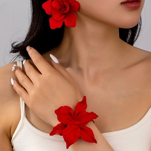 Gioielli Fiore Plissettato 3D Oversize Orecchini Bracciale Fascia Accessori Per Capelli Lega Laccata Opaca Donne Festa Streetwear