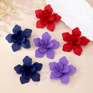 Vintage style burgundy and navy floral stud earrings with a matte texture