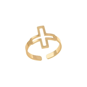 Minimalist gold hollow cross open ring with adjustable band for a vintage aesthetic