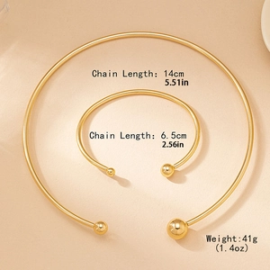 Minimalist gold geometric choker and cuff bracelet set with round ball accents