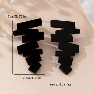 Fashionable black geometric ladder earrings with irregular shapes and avant-garde style