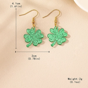 Green glitter shamrock drop earrings in gold finish for Saint Patrick Day