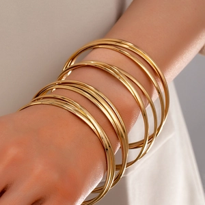 Minimalist Polished Gold Alloy Geometric Bangle Bracelets For Women Stackable Simple Jewelry