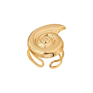 Polished gold spiral conch shell ring with adjustable open band for women