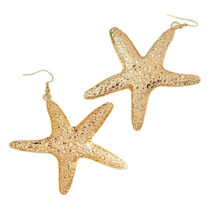 Elegant gold starfish drop earrings with hammered metal texture and hook design