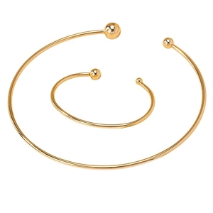 Minimalist gold torque choker necklace and matching bangle set with spherical beads