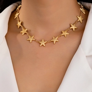 Starfish Star Pendant Necklace Alloy Frosted Textured Ocean Summer Beach Jewelry For Women