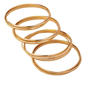Set of 4 minimalist polished gold thin geometric bangles for women in a stackable style