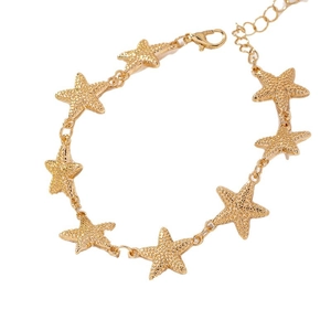 Bracciale a stella dorato con sette ciondoli a stella marina e catena a moschettone regolabile