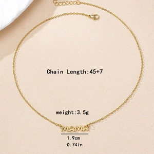 Minimalist gold MAMA letter pendant necklace for women with 45+7cm adjustable chain