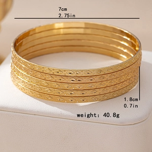 5Pcs set of bohemian gold bangles with geometric diamond patterns and size details