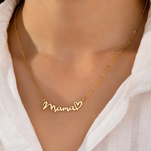 Mama Letter Heart Pendant Necklace Alloy Gold Plated Minimalist Clavicle Chain Jewelry Gift For Women Mother