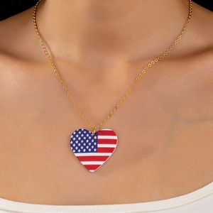 Collier Pendentif Cœur Drapeau Américain Patriotique Acrylique Chaîne En Métal Doré Fête De L'Indépendance Bijoux Mode