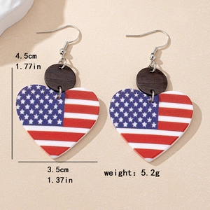 USA flag heart earrings with wooden studs for Women on beige textured background