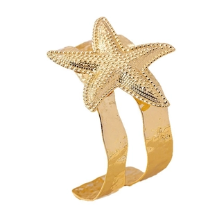 Golden starfish cuff bracelet with textured double band for beach vacation style