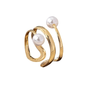 Elegant gold wrap spiral open ring featuring dual white pearls for women daily wear