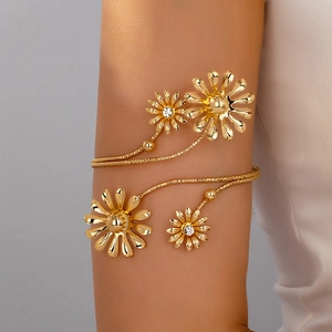 Daisy Flower Upper Arm Cuff Bracelet Alloy Rhinestone Open Adjustable Elegant Fashion Jewelry For Women