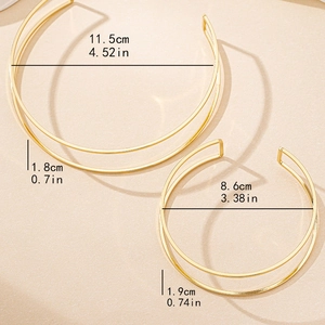 Dual layer gold geometric metal chokers in two sizes with detailed dimension measurements