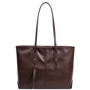 Minimalist large brown tote bag in matte faux leather for women's daily commute
