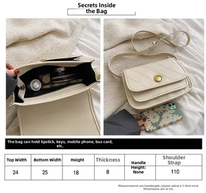 Size guide for quilted crossbody bag showing 25x18cm dimensions and storage capacity