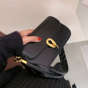 Mode Damen PU Leder Umhängetasche Retro Quadratische Umhängetasche Mit Goldener Schnalle Minimalistische Tägliche Baguette Tasche