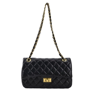 Classic black quilted shoulder bag with gold chain strap and turn-lock closure