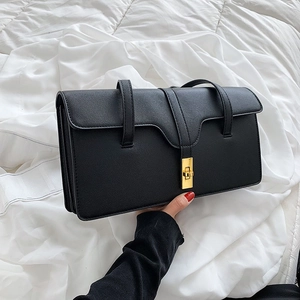 Retro PU Leather Underarm Shoulder Bag French Niche Pebble Grain Small Square Rectangle Golden Twist Lock Women Daily