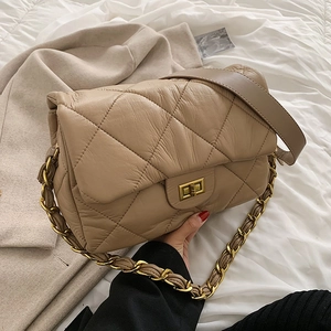Sac À Épaule Matelassé À Losanges En Cuir PU Élégant Chaîne Sac Bandoulière Carré Pour Femme Style Vintage Fermoir Tournant
