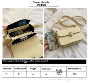 Detailed size chart and internal structure of the yellow crocodile pattern crossbody bag