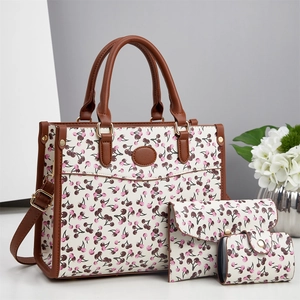 Ensemble de trois sacs à main pour femmes avec imprimé cerises et anses en cuir