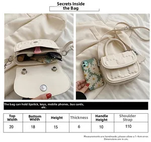 Size chart for chic cream crossbody bag showing 20cm width and large internal capacity