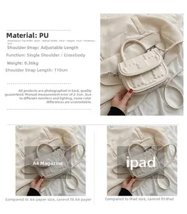Detail view of cream white cloud pattern crossbody bag with size specs 20x18x15cm