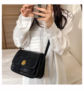 Classic black quilted crossbody bag with golden twist lock and slim shoulder strap