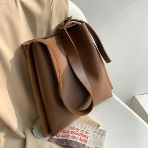 Women Large Capacity Tote Bag PU Leather Minimalist Commuter Shoulder Bag Elegant Solid Color Large Fashion Purse