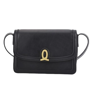 Classic black leather crossbody bag with gold metal clasp and elegant shoulder strap