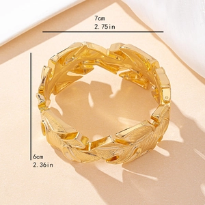 Golden irregular leaf cuff bracelet with intricate hollow texture for women daily wear