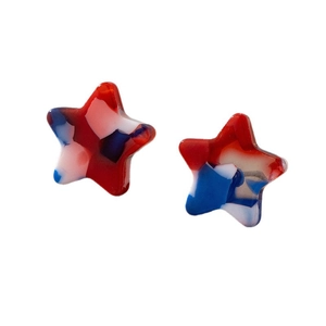Minimalist red, white and blue pentagram star earrings with marble texture design