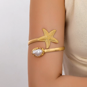 Bracelet De Bras Étoile De Mer Doré Avec Künstliche Perle Baroque Anneau De Bras Réglable Pour Femmes Style Marine