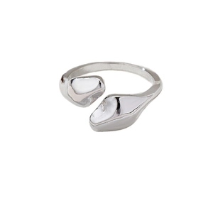 Minimalist silver geometric snake ring with fluid liquid metal design for daily wear