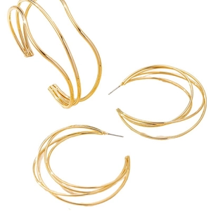 Minimalist geometric multilayer gold wire earrings with a stylish hollowed-out design