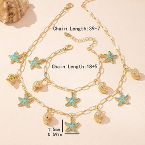Goldenes Seestern und Muschel Halsketten Set mit blauen Emaille Meeresanhängern