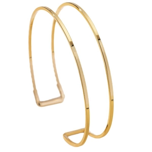 Minimalist double-layer adjustable golden cuff bracelet with a polished geometric finish
