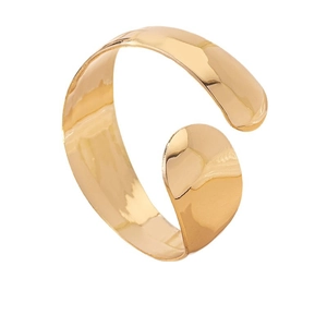 Minimalist adjustable golden cuff bracelet with polished mirror finish and rounded edges