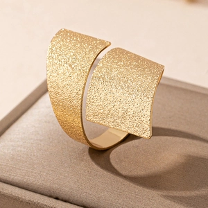 Minimalist wide open gold ring with dual-layered frosted matte texture for men and women